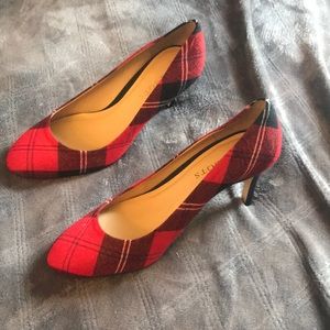 Red plaid heels, Talbots.
